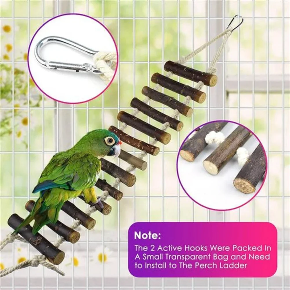 Small Bird Toys, Natural Wood Ladder Colorful Bamboo Hanging Shredding Toys